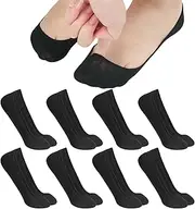 [Zuimei] 8 Pairs No Show Socks Women Invisible Socks Ultra Low Cut Liner Socks Non Slip Boat Socks for Loafers Boat High-heel Shoes, black, One size