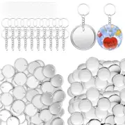 100Pieces Craft Keyrings Supplies with 100Pcs 58mm Button Badge for Key Holder