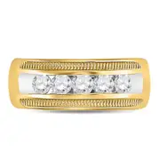 14kt Yellow Gold Round Diamond Single Row Textured Wedding Band Ring 1 Cttw