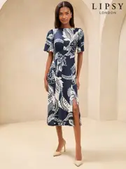 Navy Petite Mixed Print Underbust Jersey Midi Dress (AM7820) | $106