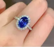 3.40 Ct Natural Oval Blue Sapphire Diamond Proposal Ring14K solid white gold