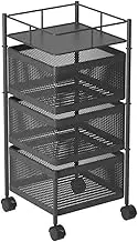 SOGA 3 Tier Steel Square Rotating Kitchen Cart Multi-Functional Shelves Portable Storage Organizer with Wheels