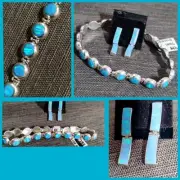 Exquisite Blue Fire Opal 925 Bracelet & Earrings Set in Mexican Sterling Silver