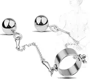 BDSM stainless steel penis weighted rings with 2 metal beads metal testicle weight BDSM testicle stretcher penis stretcher sex toys for couples and men(30mm)
