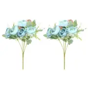 6 Branch Artificial Silk Peony Hydrangea, 2 Pack Flowers, Dark Blue Light Blue