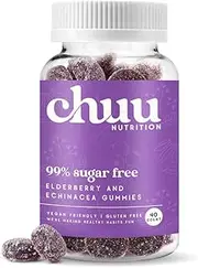 99% Sugar Free Elderberry and Echinacea Immune System Support Gummies made with Ginger, Vegan, Gluten Free, High Concentration Herbal Supplement (1 Bottle)