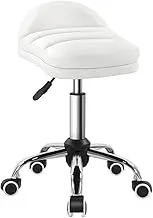 BFTOU White Rolling Stool Chair with Wheel Perfect for Home Work SPA Massage Height-Adjustable and Cost-Effective Swivel Stool with Low Back