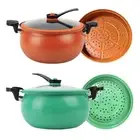 Micro Pressure Cooker Simmer Pot Multipurpose Saucepan with Lid with Steam Rack