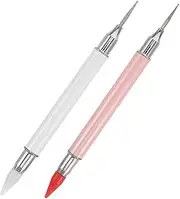 SAFIGLE 2pcs Dual Ended Rhinestone Picker Tool Nail Brush with Handle for Accurate Gemstone Placement for DIY Nail Art Crafts and Salon Use