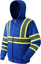 JKSafety Hi-Vis Safety Sweatshirt for men women High Visibility Zip-Up Hooded Sweatshirt Hoodie Reflective Strips