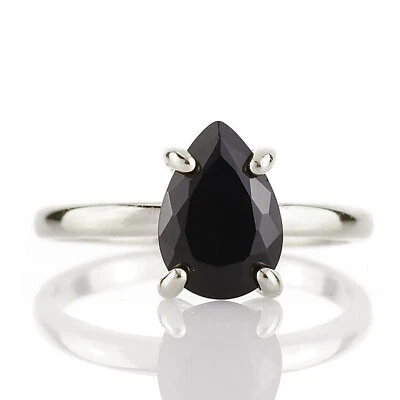 Beautiful Black Onyx Pear Cut Gemstone 925 Sterling Silver Women Handmade Ring