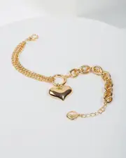 Gold Puffy Love Heart Charm Bracelet