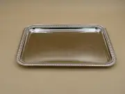 Silver Crome Metal Embossed Rectangular Engraved Serving Tray Server 11x7.5"