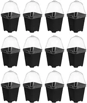Parliky 12Sets Plant Nursery Containers with Humidity Dome for Gardening Durable Germination Pots with Drainage Lightweight Reusable Seedling Starters