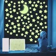 201 Glow in the Dark Stars for Ceiling with Moon, 3 Sizes of Glowing Stars Stickers Kit for Kids Bedroom, Christmas Stocking Stuffers, Wall Decals, Room Décor
