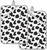 Large Pot Holder Cow Print Black White Potholders for Kitchens with Pocket Hot Pads for Kitchen Oven Pad 2 Pack
