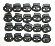 20 Small 1/8" Hole Black Dual Hole Spring Cord lock Barrel String Toggle Slider