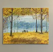 Original Acrylic Landscape Painting Picture Fall Autumn Home Decor Signed
