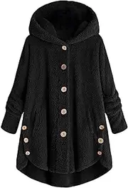 [Generic] Button Cardigan Sweater Winter Coat Jacket Button Wool Cardigan Size Plus Women Hooded Plush Tops Loose Women's Coat Long and