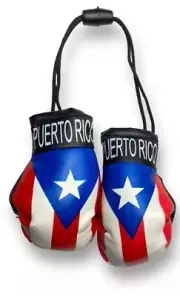 Mini Boxing Gloves with Puerto Rican Flag-Car Rearview Mirror Mini Banner