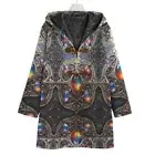 Bejeweled Cotton Canvas Hooded Jacket Bronze Moonstone Cloak Brocade Coat Opal