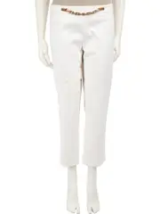 White Chain Detail Cropped Trousers