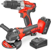TOPEX Cordless Hammer Drill & Angle Grinder Combo Kit - Power and Versatility