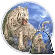 Cool Wild Animal Painting Ocean White Tiger Round Beach Towel