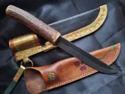 hand forged viking knife+2x scabbard and belt