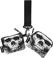 [XYMZR] Mini Zip Around Wristlet keychain Wallet Gothic Skull Black White for Women Personalized Pattern Detachable Dual Pouch Wristlet Portable Wallet Phone Coin Purse, Multi-colored, One Size