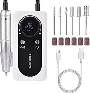 KADS Cordless Electric Nail Drill Machine 45000RPM Rechargeable Electric Nail File for Acrylic Gel Nail Removal Polishing Portable Nail Drill Kit for Nail Salon & Home Manicure Pedicure Tool (White)