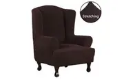 Super Stretch Wing Chair Covers Wingback Chair Slipcovers Chair Slip Covers Luxury Form Fitted Thick Soft Fabric Machine Washable, Brown