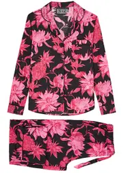Desmond & Dempsey Night Bloom Printed Cotton Pyjama set - Pink L (UK14 / L)