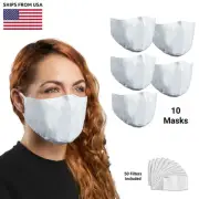 (10-Pack) XRGO XM25WH Plain White Cloth Reusable Face Masks + 50 PM2.5 Filters
