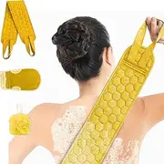 MKUCCD Exfoliating Back Scrubber with Handle, Exfoliating Glove and Bath Loofah Set, Body Exfoliator Bath Tool Deep Cleansing Skin, for Both Men and Women - 3 Pack (85 * 9.5CM) (Yellow)