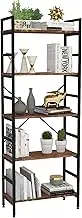 5-Tier Adjustable Tall Bookcase, Rustic Wood and Metal Standing Bookcase, Industrial Vintage Book Shelf Unit, Back Modern Office Bookcases(11.8" Lx 23.6" Wx 62.9" H)