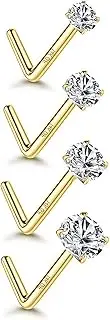 [Generic] 4Pcs 14K Gold Filled Nose Stud 20G Surgical Steel Nose Ring Stud 1.5-3mm Round CZ Straight Bend Screw L Shaped Nose Studs Gold Nose Piercing Jewellery Hypoallergenic, 4 size, Stainless Steel, No