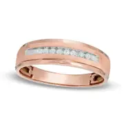 Men's 0.10 CT. T.W. Natural Diamond Wedding Band in Solid 10K Rose Gold