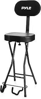 Pyle Seat with Padded Cushion-Heavy-Duty Ergonomic Backrest w/Fold Stand, Foot Rest, Collapsible Design, Holds Acoustic, Electric & Bass Guitars, 300 Lbs Max Load Capacity PYG60