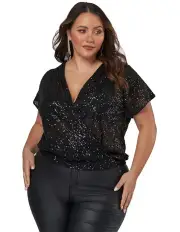 [Pink Dusk] Flashy Sequin Top in Black