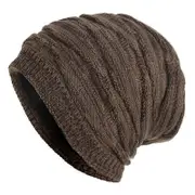 Slouch Long Beanie Hat Women Men Fleece Knitted Wrap Cap Khaki