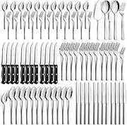 77-Piece Silverware Set with Steak Knives, Solid Stainless Steel Flatware Utensils, Modern Elegant Cutlery Tableware Set, Attach Serving Set, Mirror Polished, Dishwasher Safe-Service for 12