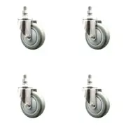 4 Inch 316SS Gray Polyurethane Wheel Swivel 3/8 Inch Threaded Stem Caster Set