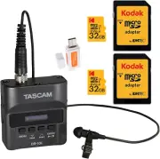 DR-10L Digital Audio Recorder and Lavalier Mic Bundle with 32GB SD Cards (2-Pack