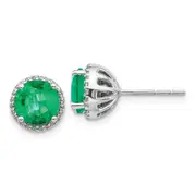14k White Gold Real Diamond and Emerald Post Earrings
