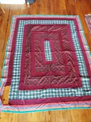 Vintage Handmade Patchwork quilt top/topper Plaid 64.5 x 79.5" Missing Piece