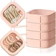 Kathfly 4 Pcs Hair Tie Organizer - Portable Accessory Storage Containers, Stackable Holder for Bobby Pins, Cotton Swab Dispenser, Accessories Organizer Box (Pink)
