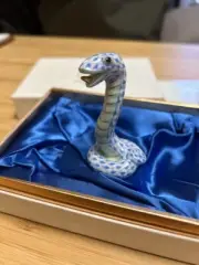 Herend Zodiac Snake Fishnet Figurine Blue 2001 w/ Box Near Mint From Japan 2503M