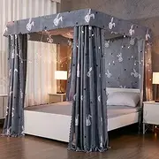 Square One Piece 4 Corner Mosquito Netting Bracket, Stainless Steel Mosquito Net e, Bed Stand Canopy Post with Curtain (B King)