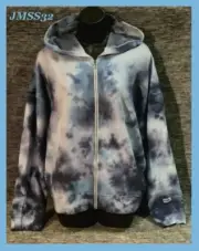 Victoria's Secret Pink Tie Dye Full Zip Slouchy Hoodie Blue M L XL Oversized NWT